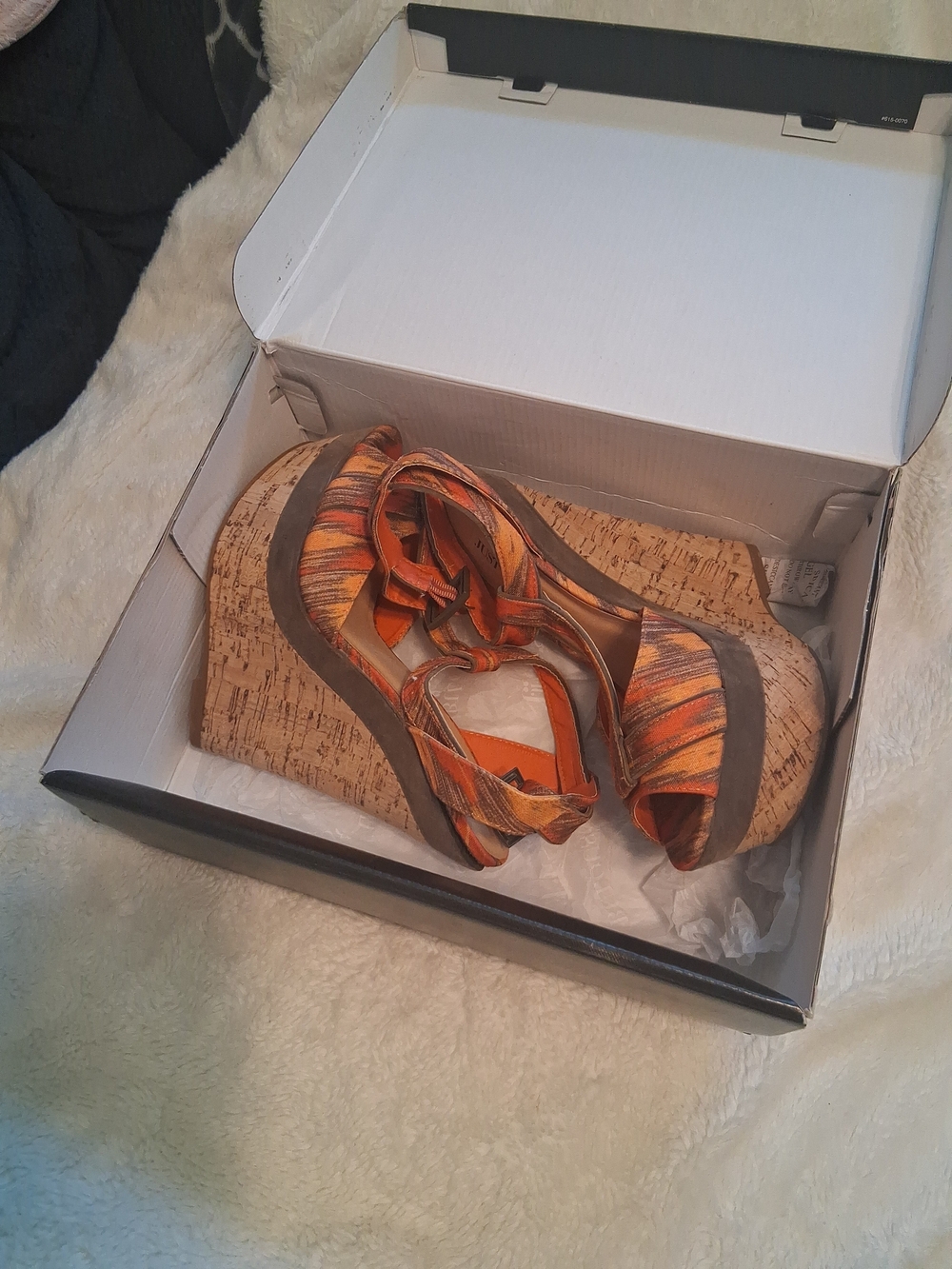 JustFab Orange Multicolor Cork Wedge Heels
